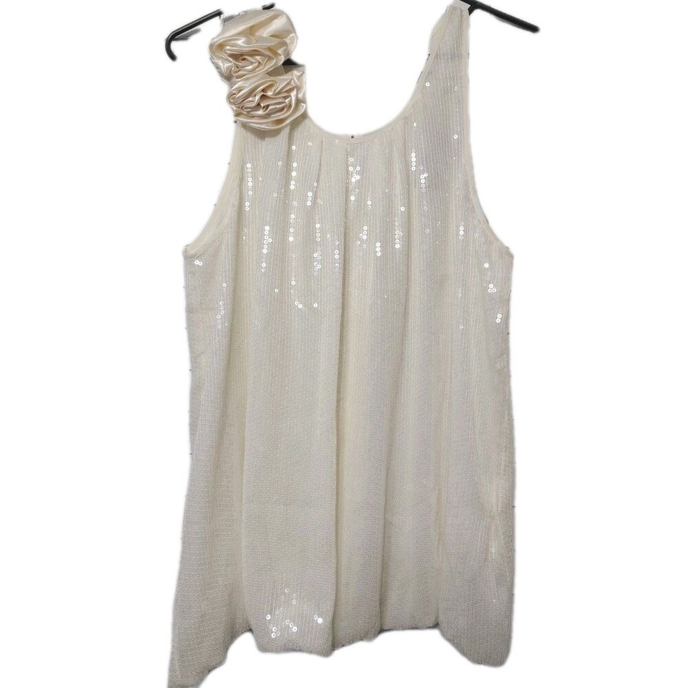 The Limited Sequin Tank Top Blouse in Pearl Ivory Sz Large With Flower Accent